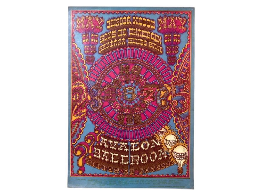 Just Added - Vintage 1968 Psychedelic Family Dog Productions Concert Poster For Junior Wells, The Sons Of Champlin And The Santana Blues Band Performing At The Avalon Ballroom In San Francisco (FD-119) Designed By William Henry 14' X 20'