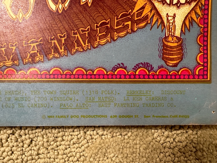 Just Added - Vintage 1968 Psychedelic Family Dog Productions Concert Poster For Junior Wells, The Sons Of Champlin And The Santana Blues Band Performing At The Avalon Ballroom In San Francisco (FD-119) Designed By William Henry 14' X 20' [Photo 9]