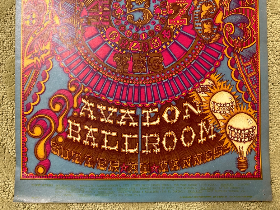 Just Added - Vintage 1968 Psychedelic Family Dog Productions Concert Poster For Junior Wells, The Sons Of Champlin And The Santana Blues Band Performing At The Avalon Ballroom In San Francisco (FD-119) Designed By William Henry 14' X 20' [Photo 5]