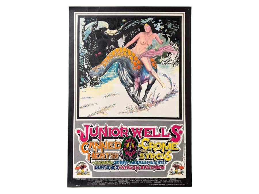 Just Added - Vintage 1968 Psychedelic Family Dog Productions Concert Poster Featuring Junior Wells, Canned Heat And Crome Syrcus Performing At The Avalon Ballroom In San Francisco (FD-117) Designed By Carl Lundgren 13.5' X 20'