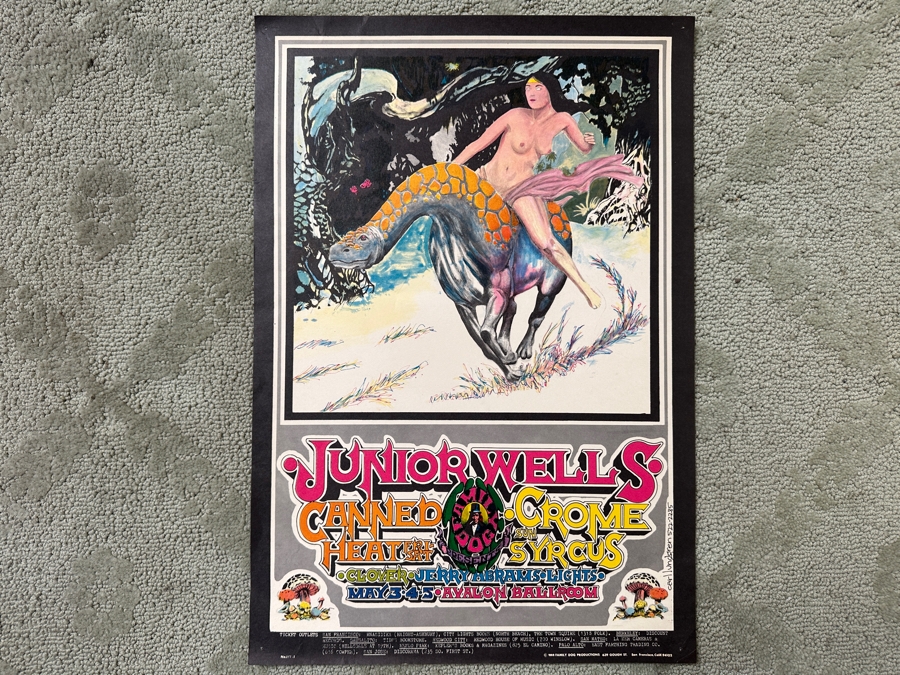 Just Added - Vintage 1968 Psychedelic Family Dog Productions Concert Poster Featuring Junior Wells, Canned Heat And Crome Syrcus Performing At The Avalon Ballroom In San Francisco (FD-117) Designed By Carl Lundgren 13.5' X 20' [Photo 2]