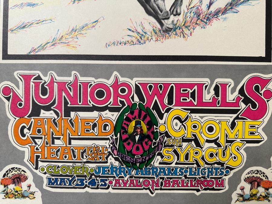 Just Added - Vintage 1968 Psychedelic Family Dog Productions Concert Poster Featuring Junior Wells, Canned Heat And Crome Syrcus Performing At The Avalon Ballroom In San Francisco (FD-117) Designed By Carl Lundgren 13.5' X 20' [Photo 5]