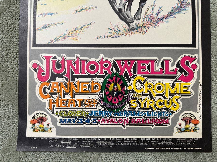 Just Added - Vintage 1968 Psychedelic Family Dog Productions Concert Poster Featuring Junior Wells, Canned Heat And Crome Syrcus Performing At The Avalon Ballroom In San Francisco (FD-117) Designed By Carl Lundgren 13.5' X 20' [Photo 4]