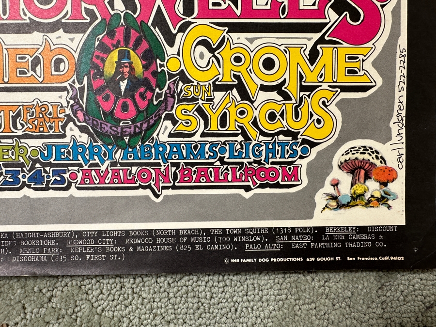 Just Added - Vintage 1968 Psychedelic Family Dog Productions Concert Poster Featuring Junior Wells, Canned Heat And Crome Syrcus Performing At The Avalon Ballroom In San Francisco (FD-117) Designed By Carl Lundgren 13.5' X 20' [Photo 8]