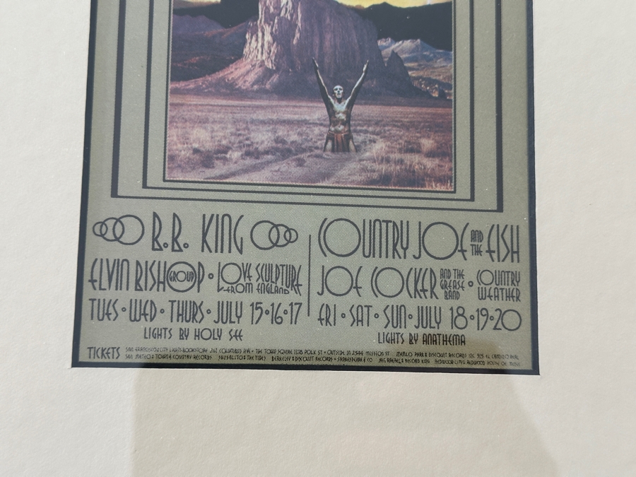 Just Added - (4) Vintage Sixties Psychedelic Concert Handbills From Avalon Ballroom / Fillmore Auditorium In SF: Jefferson Airplane, Muddy Waters, Butterfield Blues Band, B.B. King, The Kinks, Taj Mahal, Santana Blues Band & More Framed 25.5' X 12' [Photo 9]