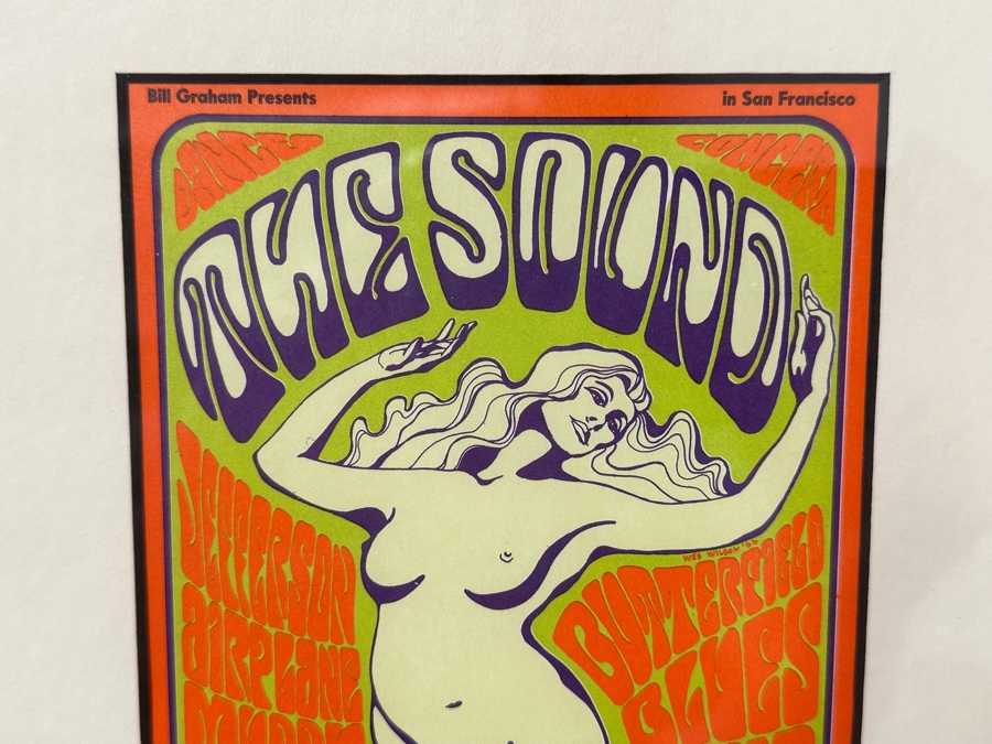 Just Added - (4) Vintage Sixties Psychedelic Concert Handbills From Avalon Ballroom / Fillmore Auditorium In SF: Jefferson Airplane, Muddy Waters, Butterfield Blues Band, B.B. King, The Kinks, Taj Mahal, Santana Blues Band & More Framed 25.5' X 12' [Photo 11]