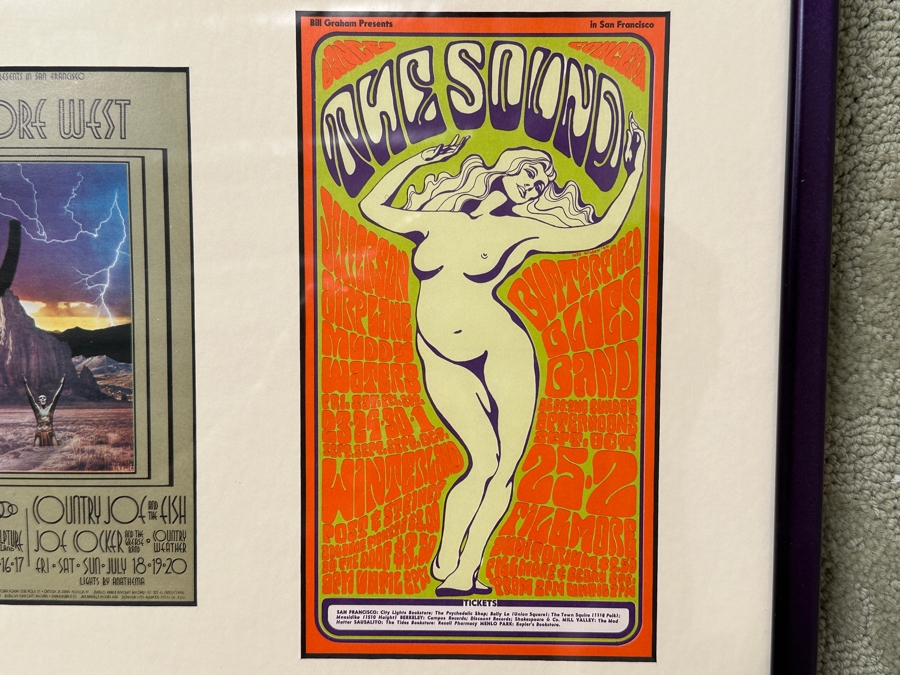 Just Added - (4) Vintage Sixties Psychedelic Concert Handbills From Avalon Ballroom / Fillmore Auditorium In SF: Jefferson Airplane, Muddy Waters, Butterfield Blues Band, B.B. King, The Kinks, Taj Mahal, Santana Blues Band & More Framed 25.5' X 12' [Photo 10]