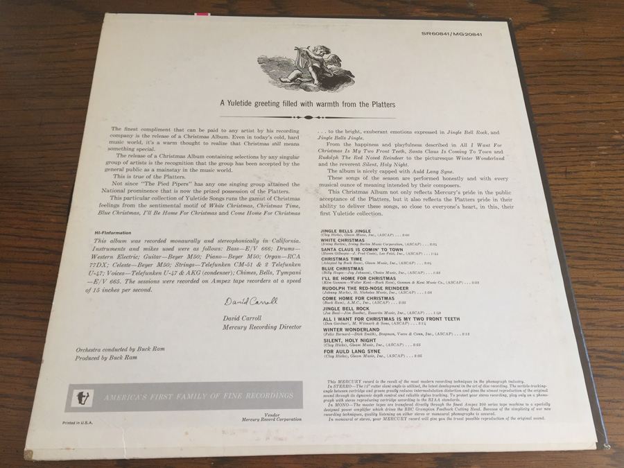 Platters, The ‎- Christmas With The Platters - Mercury ‎- SR 60841 [Photo 2]