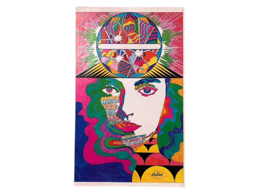 Just Added - Vintage Capital Records Psychedelic Promotional Poster Featuring The Beatles, The Beach Boys And Other Capital Record Label Bands 12.5' X 20.5'