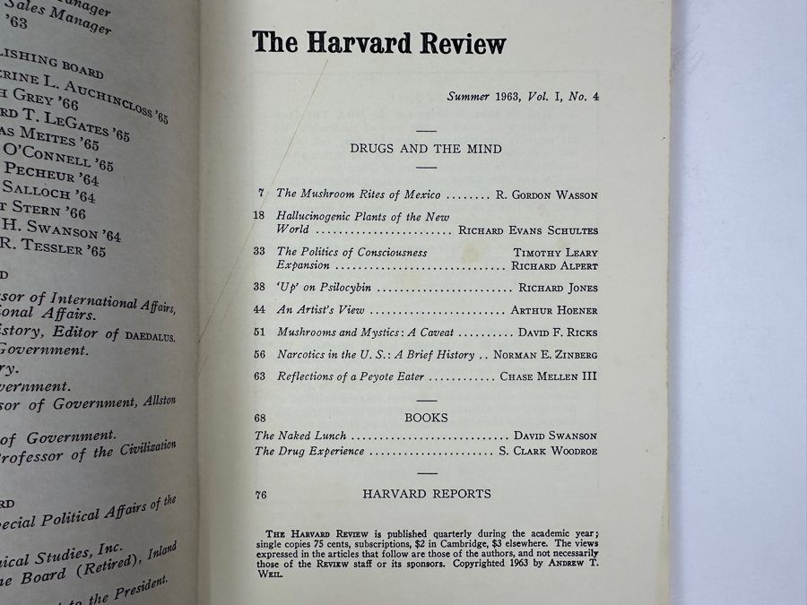 Just Added - Vintage 1963 The Harvard Review: Drugs And The Mind. Features Richard Alpert & Timothy Leary On Consciousness Expansion, Plus Articles On Psychedelics And Hallucinogenic Plants [Photo 4]