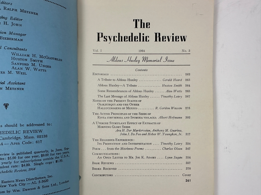 Just Added - Vintage 1964 Psychedelic Review Vol. 1 No. 3 - Aldous Huxley Memorial Issue - Featuring Articles By Timothy Leary [Photo 4]