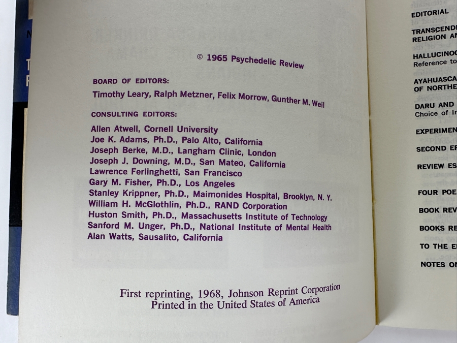 Just Added - Pair Of Vintage 1965 Psychedelic Review Journals No. 6 Featuring Articles On Transcendental Experience, Religion, Psychosis, And Surveys Of Drug Use Including Peyote, Ayahuasca, And Bhang [Photo 4]