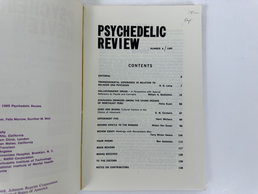 Just Added - Pair Of Vintage 1965 Psychedelic Review Journals No. 6 Featuring Articles On Transcendental Experience, Religion, Psychosis, And Surveys Of Drug Use Including Peyote, Ayahuasca, And Bhang [Photo 5]