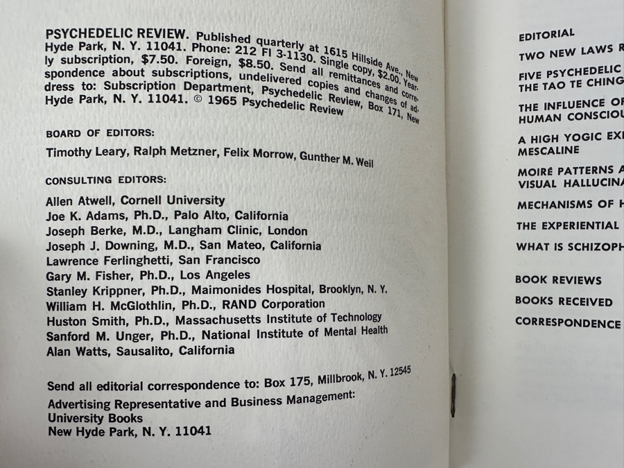 Just Added - Pair Of Vintage 1966 Psychedelic Review Journals Number 7 Featuring Articles On Consciousness, Mescaline, Hallucinations, & Schizophrenia [Photo 4]