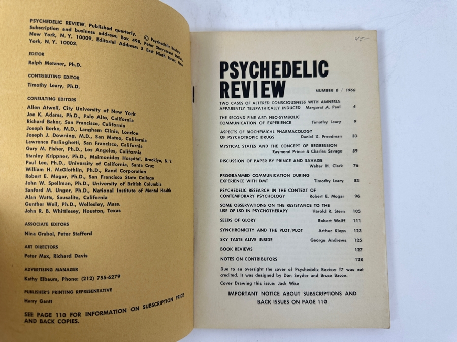 Just Added - Vintage 1966 Psychedelic Review Journal, Number 8 Featuring Articles By Timothy Leary [Photo 2]