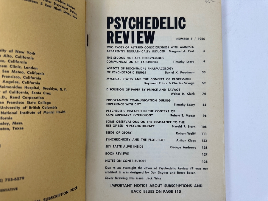 Just Added - Vintage 1966 Psychedelic Review Journal, Number 8 Featuring Articles By Timothy Leary [Photo 3]