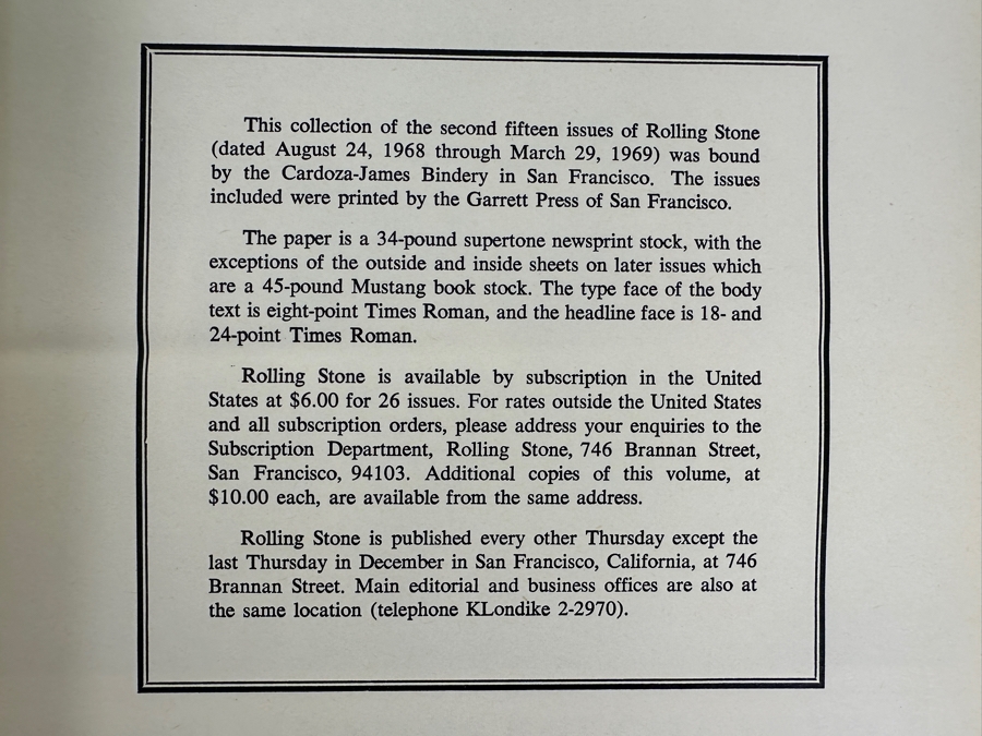 Just Added - Vintage Hardcover Bound Rolling Stone: Issue Numbers Sixteen Through Thirty, August 24, 1968 Through April 5, 1969 [Photo 2]