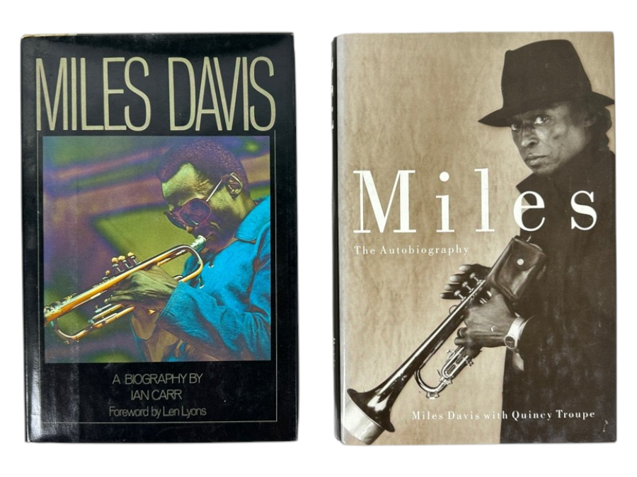 Just Added - Pair Of First Edition Hardcover Definitive Books About Jazz Legend Miles Davis: A Biography By Ian Carr And Miles' Own Autobiography, Co-Authored With Quincy Troupe