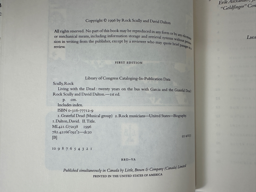 Just Added - Vintage 1996 First Edition Hardcover Book 'Living With The Dead' - Rock Scully's Memoir Of Twenty Years On The Bus With The Grateful Dead [Photo 3]