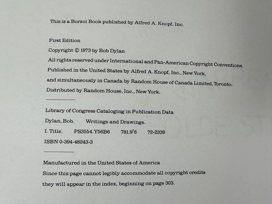 Just Added - 1973 First Edition Hardcover Book Writings And Drawings By Bob Dylan Featuring His Lyrics And Artwork [Photo 3]