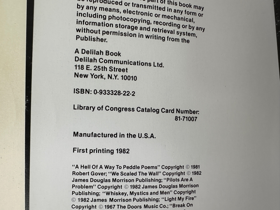 Just Added - 1982 First Printing Softcover Book Jim Morrison: An Hour For Magic - A Photojournal By Frank Lisciandro Featuring Images Of The Iconic Singer [Photo 5]