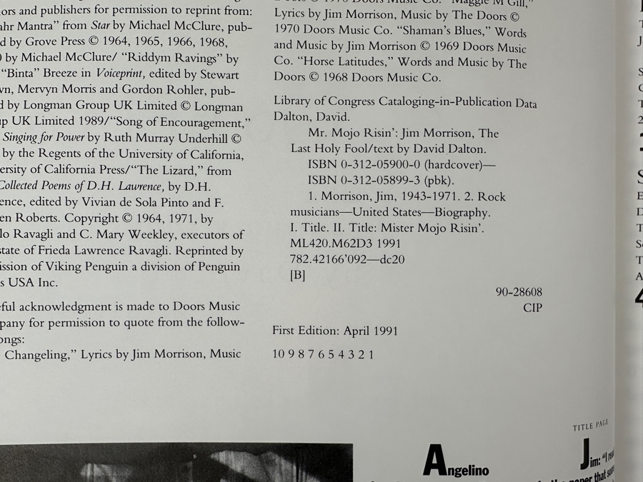 Just Added - 1991 Hardcover First Edition Book Jim Morrison Biography, 'Mr. Mojo Risin' Jim Morrison The Last Holy Fool' By David Dalton [Photo 5]