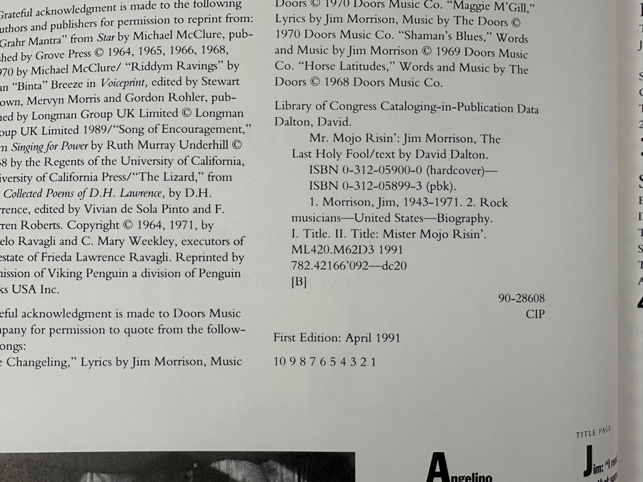 Just Added - 1991 Hardcover First Edition Book Jim Morrison Biography, 'Mr. Mojo Risin' Jim Morrison The Last Holy Fool' By David Dalton [Photo 6]