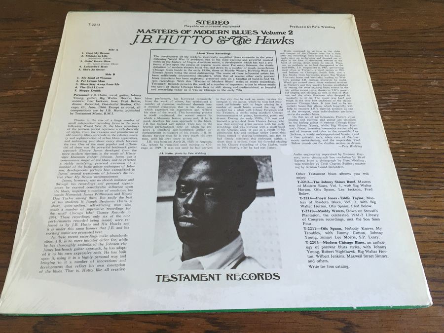 J.B. Hutto & The Hawks ‎- Masters Of Modern Blues, Volume 2 - Testament Records ‎- T-2213 [Photo 2]