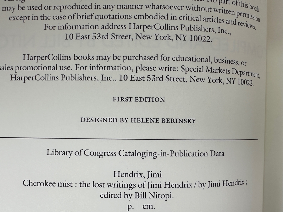 Just Added - 1993 First Edition Hardcover Book Jimi Hendrix: The Lost Writings 'Cherokee Mist' [Photo 4]