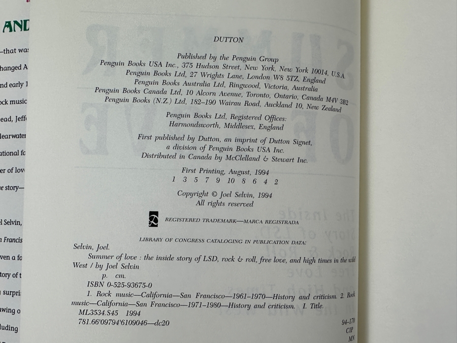 Just Added - 1994 First Printing Hardcover Book 'Summer Of Love' The Inside Story Of LSD, Rock & Roll, Free Love, And High Times In The Wild West [Photo 3]