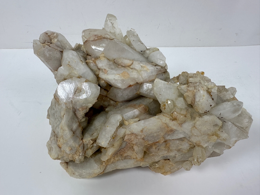 Just Added - A Cluster Of Translucent White Quartz Crystals, Featuring Jagged Forms And Shiny Facets On A Rough, Earth-Toned Matrix 9'W X 5.5'H [Photo 5]