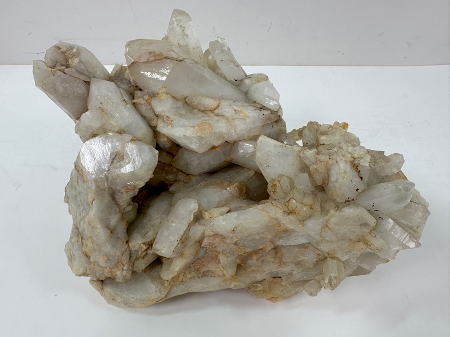 Just Added - A Cluster Of Translucent White Quartz Crystals, Featuring Jagged Forms And Shiny Facets On A Rough, Earth-Toned Matrix 9'W X 5.5'H [Photo 2]