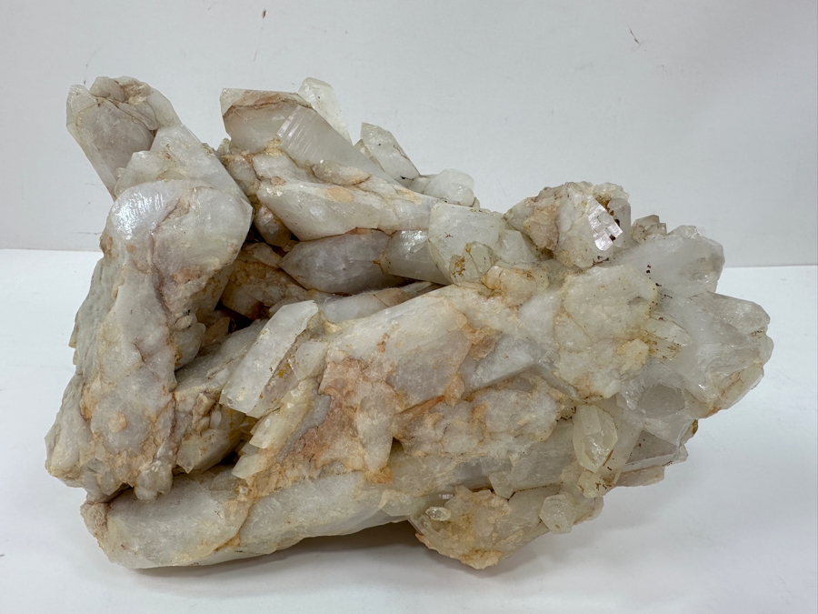 Just Added - A Cluster Of Translucent White Quartz Crystals, Featuring Jagged Forms And Shiny Facets On A Rough, Earth-Toned Matrix 9'W X 5.5'H [Photo 6]