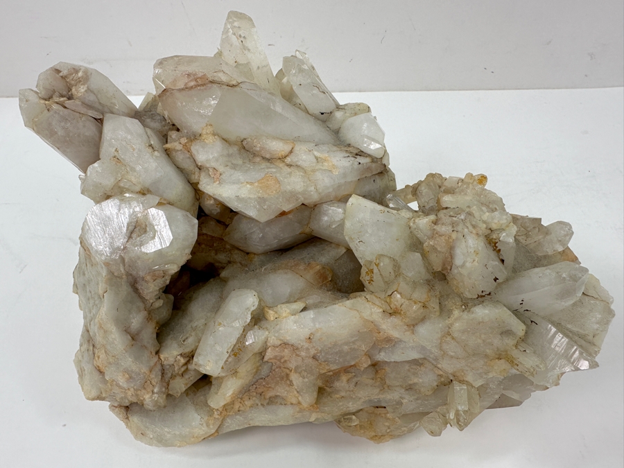 Just Added - A Cluster Of Translucent White Quartz Crystals, Featuring Jagged Forms And Shiny Facets On A Rough, Earth-Toned Matrix 9'W X 5.5'H [Photo 4]