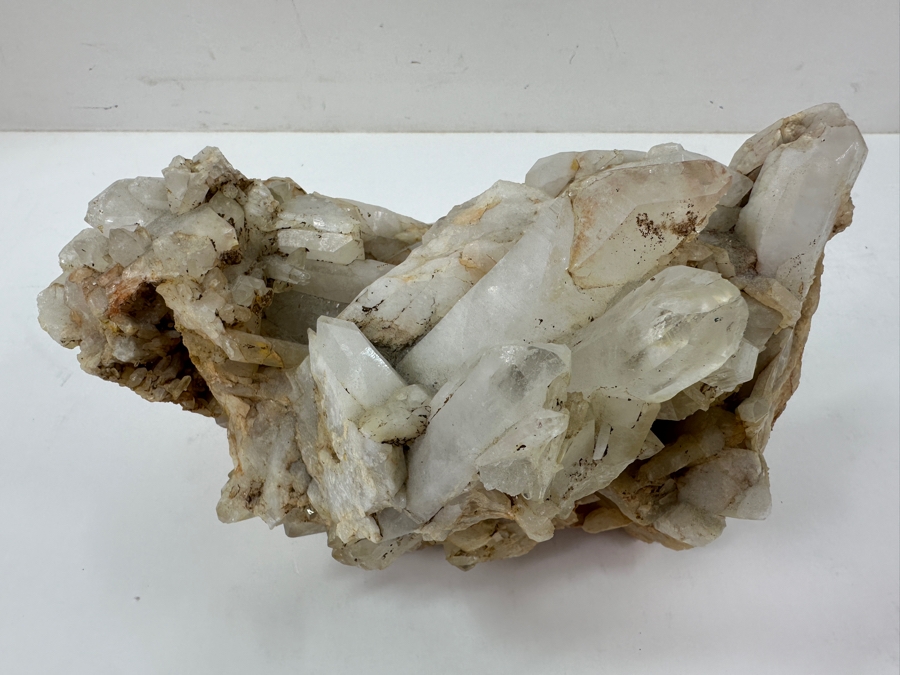 Just Added - A Cluster Of Translucent White Quartz Crystals, Featuring Jagged Forms And Shiny Facets On A Rough, Earth-Toned Matrix 9'W X 5.5'H [Photo 8]