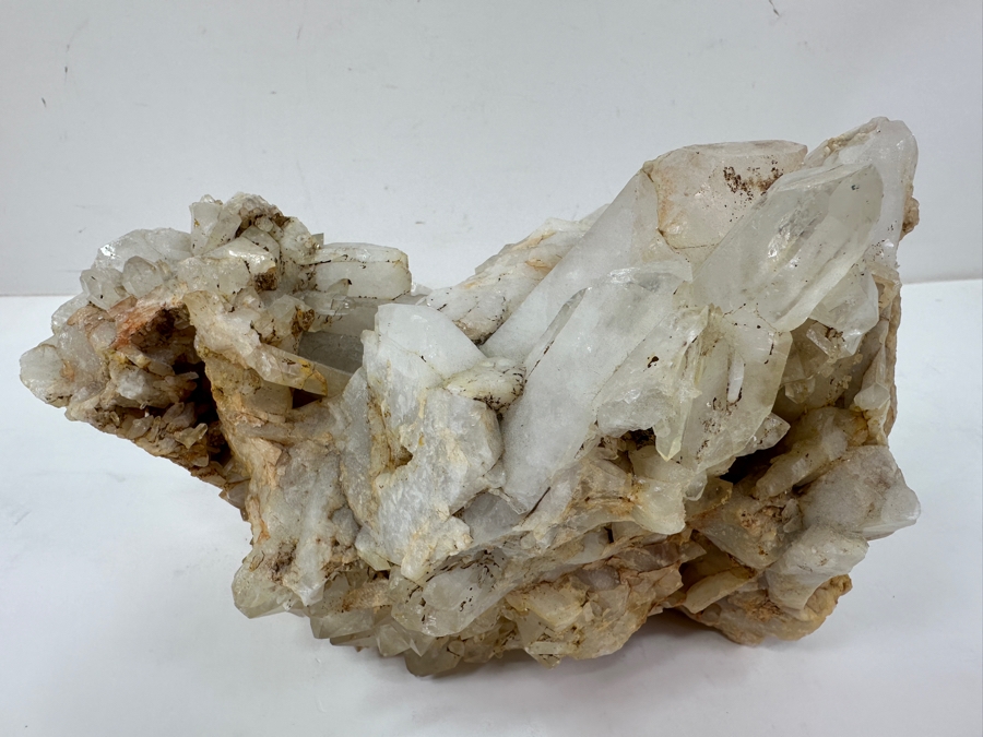 Just Added - A Cluster Of Translucent White Quartz Crystals, Featuring Jagged Forms And Shiny Facets On A Rough, Earth-Toned Matrix 9'W X 5.5'H [Photo 7]