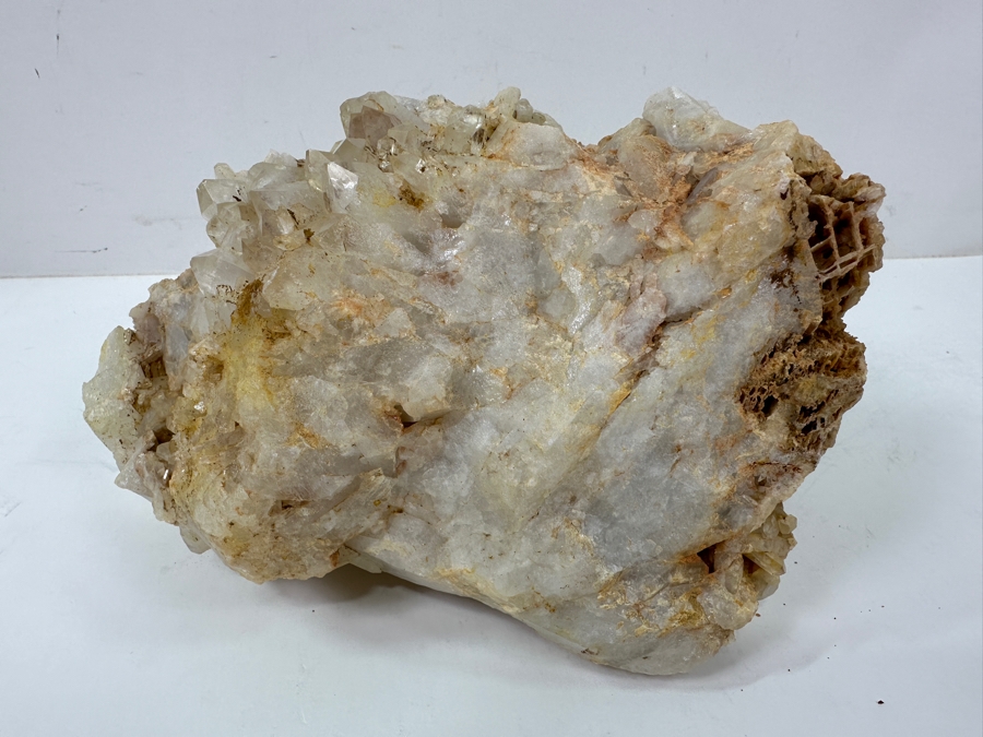 Just Added - A Cluster Of Translucent White Quartz Crystals, Featuring Jagged Forms And Shiny Facets On A Rough, Earth-Toned Matrix 9'W X 5.5'H [Photo 9]