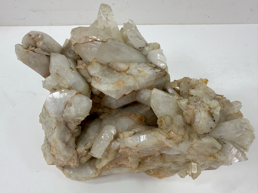 Just Added - A Cluster Of Translucent White Quartz Crystals, Featuring Jagged Forms And Shiny Facets On A Rough, Earth-Toned Matrix 9'W X 5.5'H [Photo 3]