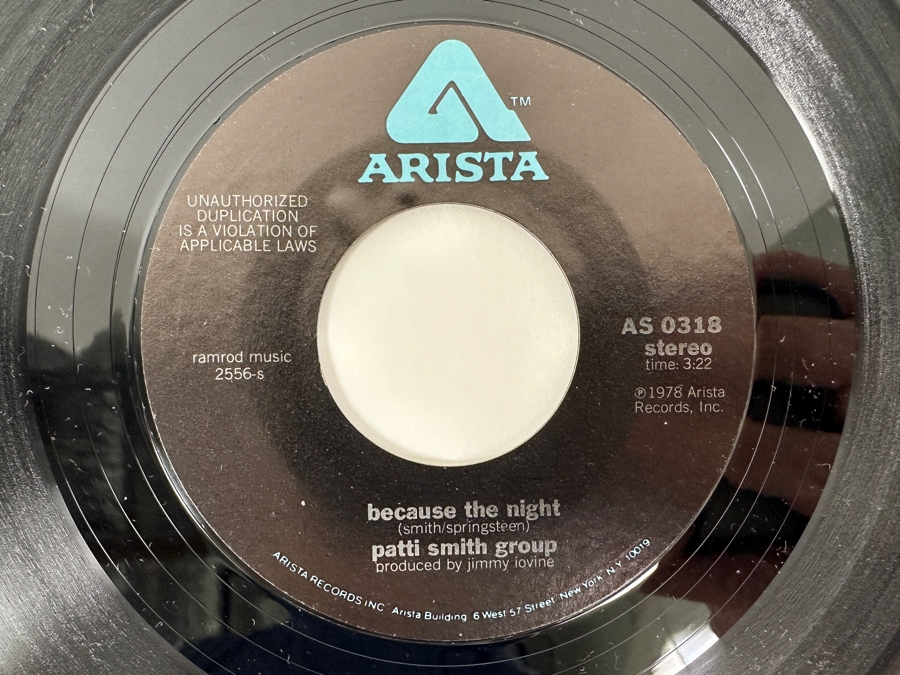 Just Added - Vintage 1978 Patti Smith Group's 'Because The Night' 45 RPM Single Arista Records AS 0318
 [Photo 3]