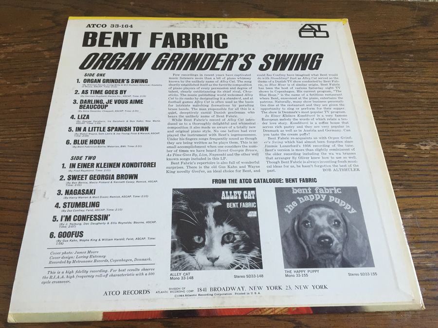 Bent Fabric ‎- Organ Grinder's Swing - ATCO Records ‎- SD 33-164 [Photo 2]