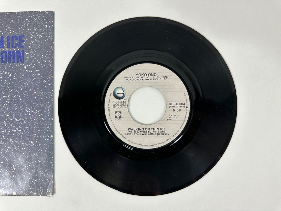 Just Added - Yoko Ono's 'Walking On Thin Ice - For John' Geffen Records GEF 49683 1981 45 RPM Vinyl Record [Photo 2]