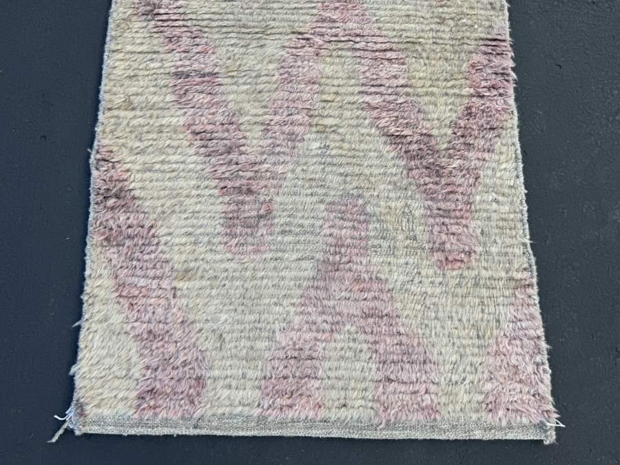 Handwoven Vintage Wool Runner Rug With Pink Zigzag Pattern 27'W x 165'L [Photo 3]