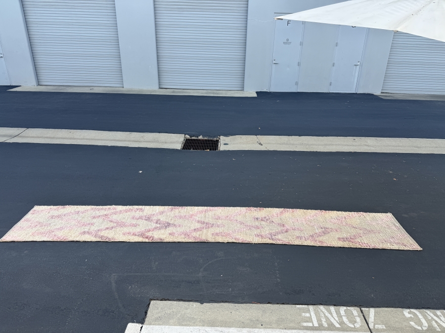 Handwoven Vintage Wool Runner Rug With Pink Zigzag Pattern 27'W x 165'L [Photo 2]