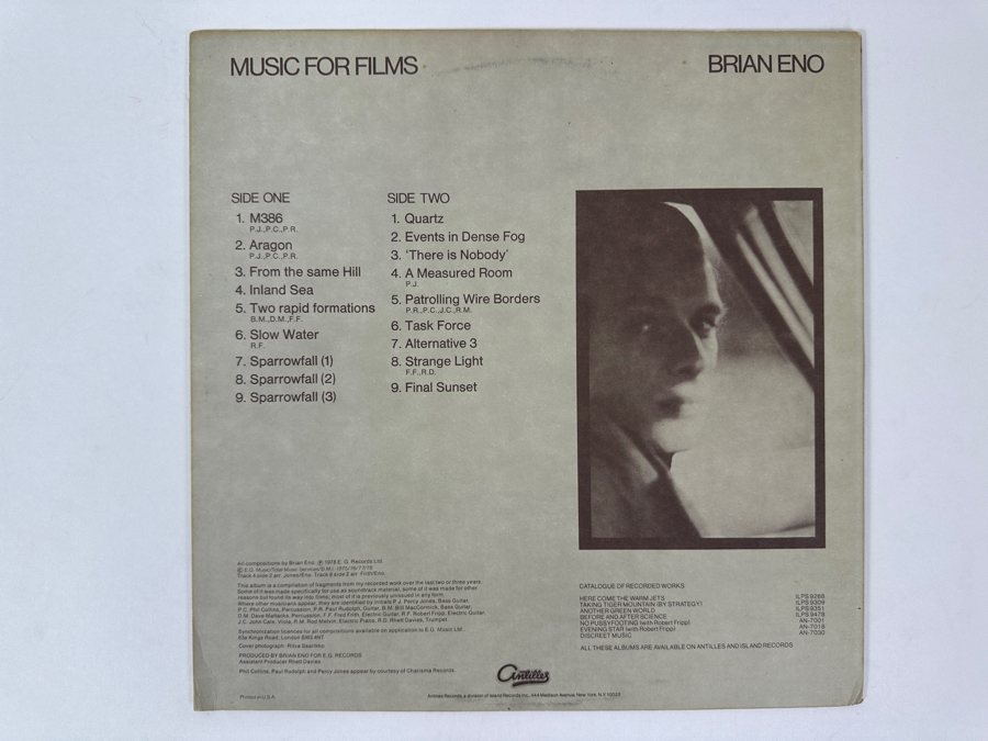 Just Added - Brian Eno - Music For Films - Antilles - AN-7070 1978 Vinyl Record [Photo 2]