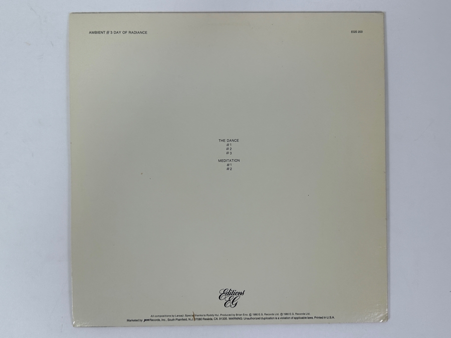 Just Added - Laraaji Produced By Brian Eno - Ambient 3 (Day Of Radiance) Editions EG - EGS 203 1980 Vinyl Record [Photo 2]