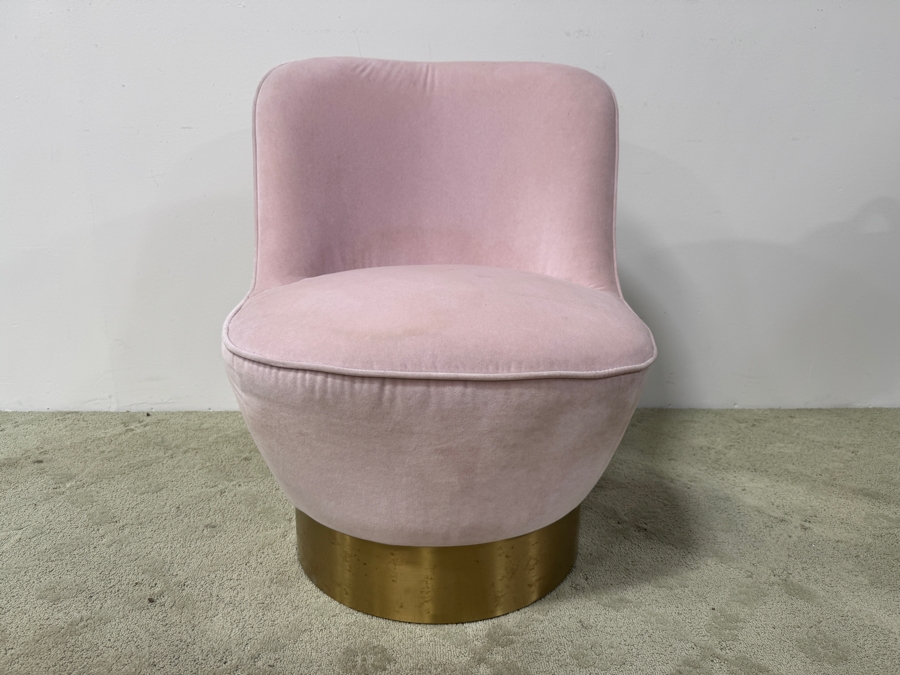 Crate & Barrel CB2 Pink Velvet Swivel Chair With Gold Base 24'W 32'H [Photo 4]
