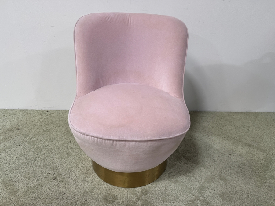 Crate & Barrel CB2 Pink Velvet Swivel Chair With Gold Base 24'W 32'H [Photo 3]