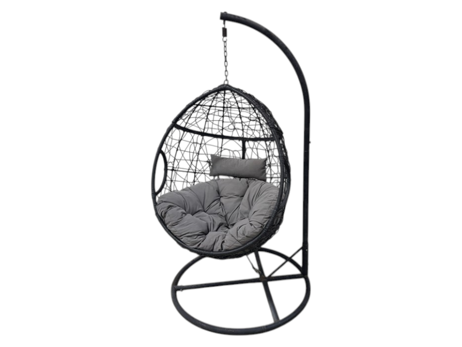 Hanging Egg Chair With Stand And Gray Cushions 44'W x 80'H