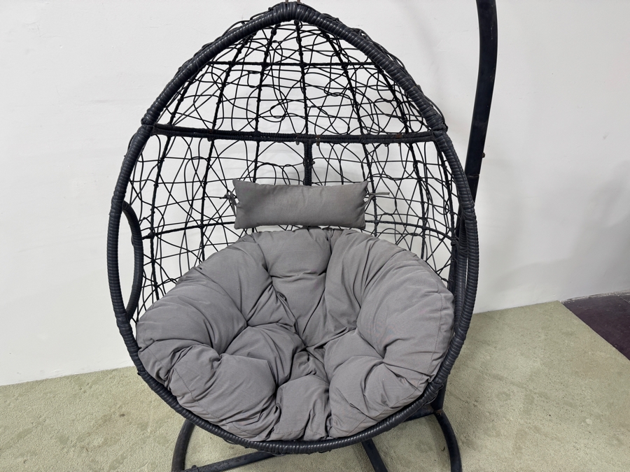 Hanging Egg Chair With Stand And Gray Cushions 44'W x 80'H [Photo 2]