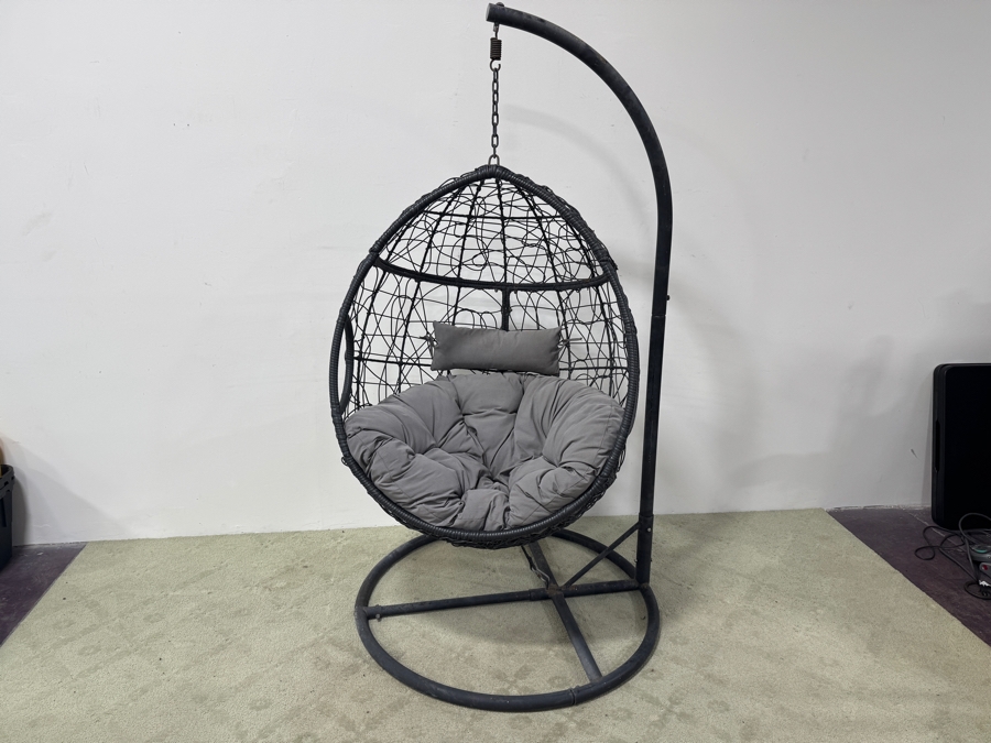 Hanging Egg Chair With Stand And Gray Cushions 44'W x 80'H [Photo 10]